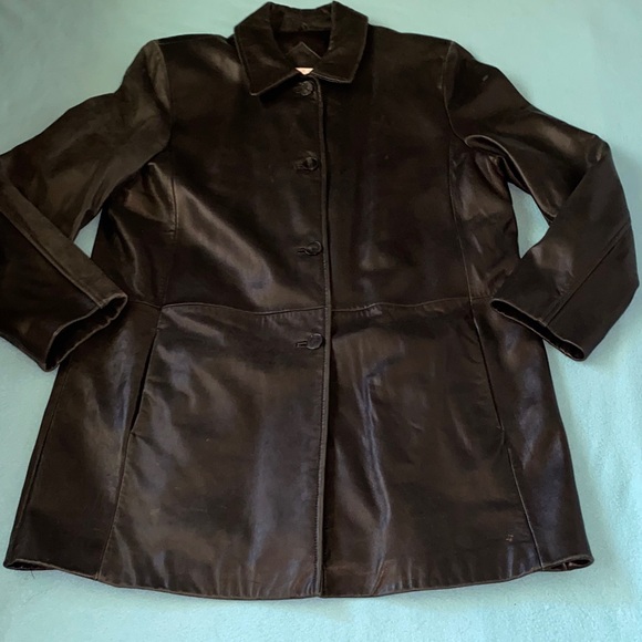 WORTHINGTON lambskin leather longline vintage classic button coat jacket size L - Picture 2 of 12